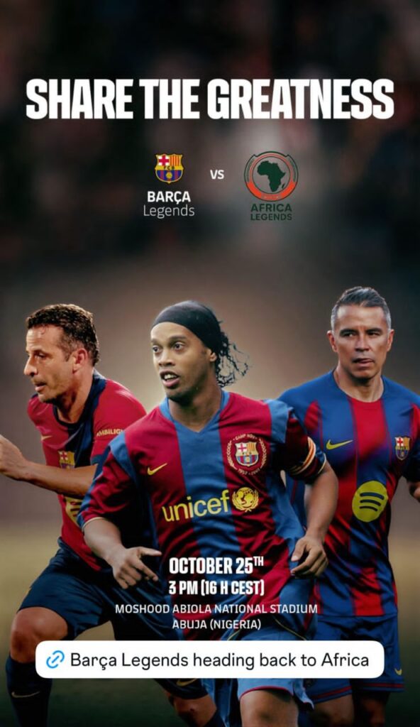 Football Legends Ronaldinho, Saviola, Giuly, Confirm Participation For Champions Cup In Abuja